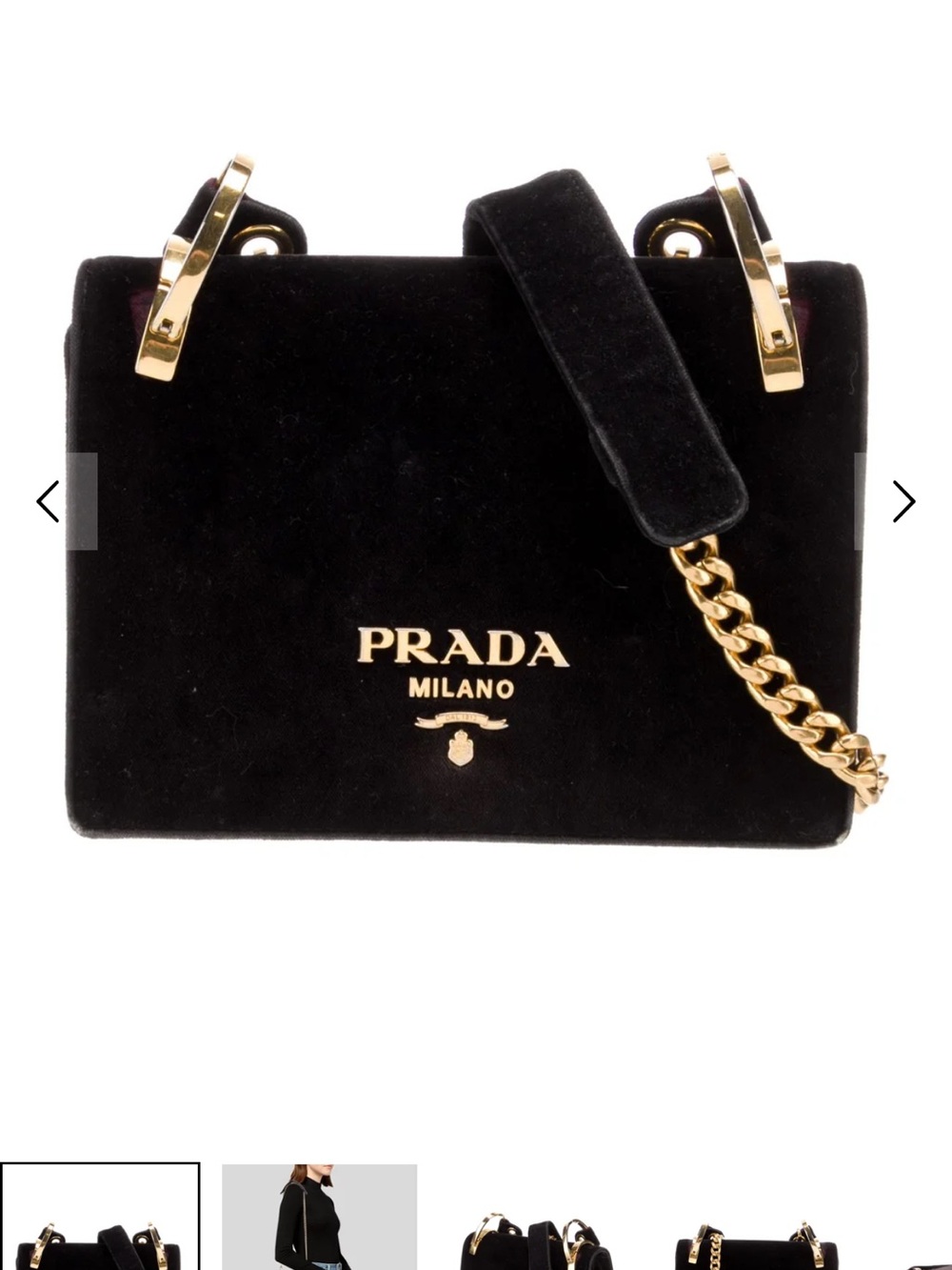 Auth Prada Black Velvet Pattina Shoulder Bag Chain Crossbody Bag w/ Gold Hardwar